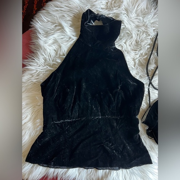 Vintage Black Velvet Bodysuit & Matching Evening Bag 90s Glam Retro Party Outfit - Picture 4 of 13